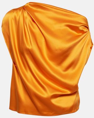 The Sei Draped One-Shoulder Silk Top - Orange