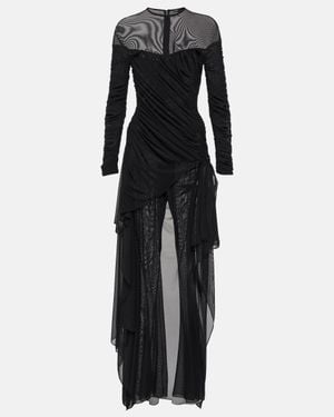 Mugler Draped Mesh Jumpsuit - Black