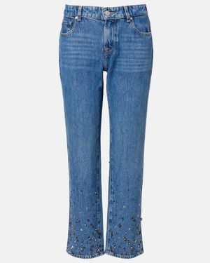 7 For All Mankind Calie Embellished Cropped Straight Jeans - Blue