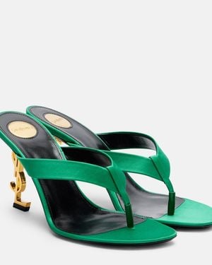 Saint Laurent Opyum Cassandre Crepe Satin Thong Sandals - Green