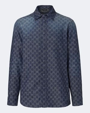 Gucci Gg Cotton Chambray Jacquard Shirt - Blue