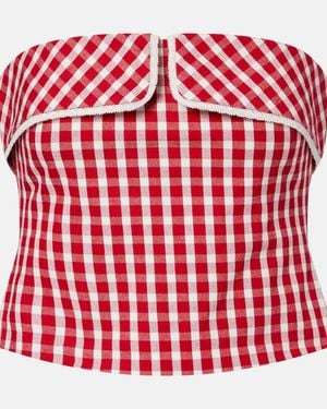 Posse Ebony Gingham Lace-Trimmed Cotton-Blend Top - Red