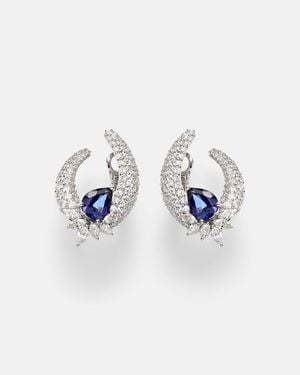 YEPREM Pendientes Reign Supreme De Oro Blanco De 18 Ct Con Diamantes Y Zafiros