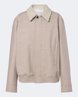 Bottega Veneta Veste Blouson En Laine Et Cuir Intrecciato - Neutre