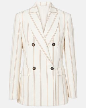 Brunello Cucinelli Striped Linen And Cotton Blazer - Natural