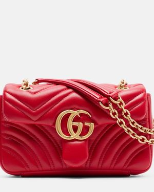 Gucci Schultertasche Gg Marmont Small Aus Leder - Rot
