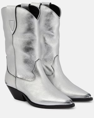 Isabel Marant Duerto Metallic Leather Cowboy Boots - Gray