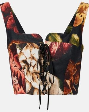 Agua Bendita Floral Linen Crop Top - Multicolour