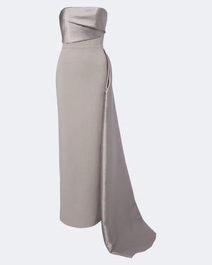 Solace London Kinsley Draped Satin-Trimmed Bustier Gown - Grey