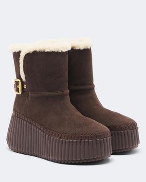 Chloé Nama Suede Platform Ankle Boots - Brown