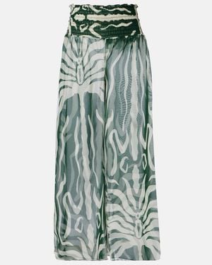 Johanna Ortiz Printed Sheer Wide-Leg Trousers - Green