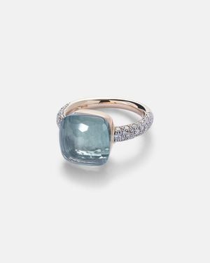 Pomellato Ring Nudo Maxi Aus 18Kt Weiss- Und Rosegold Mit Diamanten Und Topas - Blau
