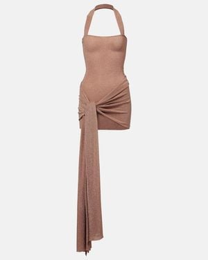 AYA MUSE Draped Lame Minidress - White