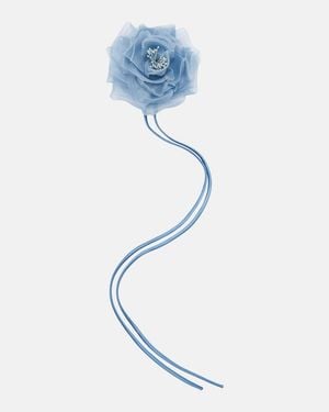 Max Mara Ario Floral-Applique Silk Chiffon Brooch - Blue