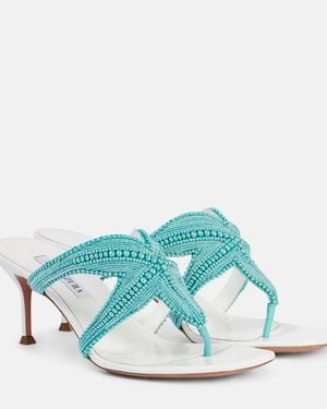Aquazzura Reef Star 65 Leather Thong Sandals - Blue