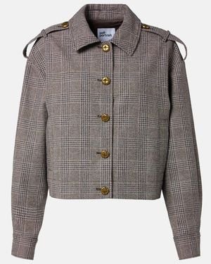 Self-Portrait Checked Cotton And Linen Jacket - Gray