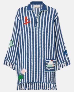 ALÉMAIS Crochet Striped Cotton Minidress - Blue