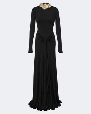David Koma Draped Floral-Applique Gown - Black
