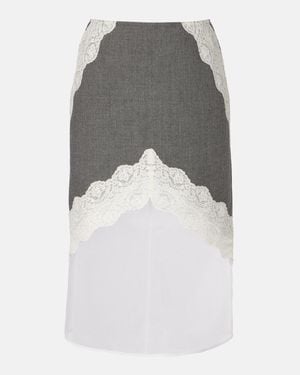 Jil Sander Lace-Trimmed Wool Midi Skirt - Grey