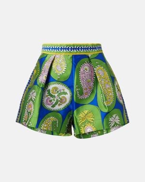 ALÉMAIS Printed Pleated High-Rise Shorts - Green