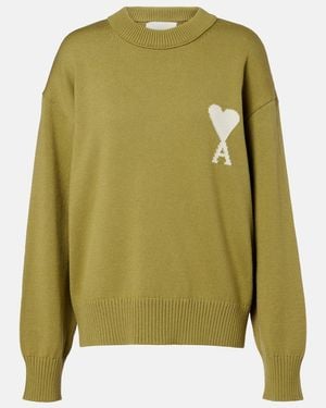 Ami Paris Ami De Cour Wool And Cotton Jumper - Green