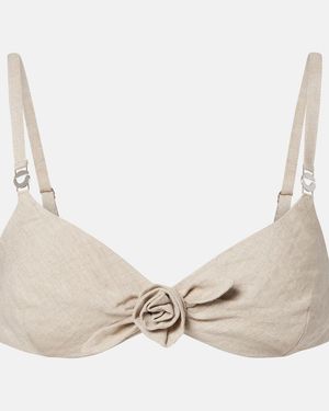 Coperni Floral-Applique Linen Bra Top - Natural