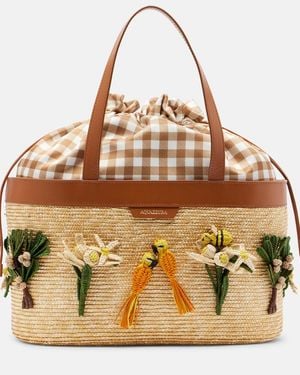 Aquazzura Birdsong Applique Raffia Tote Bag - Metallic