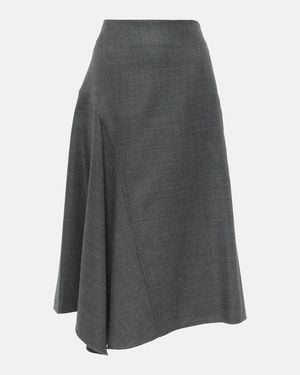 Brunello Cucinelli Asymmetric Virgin Wool Midi Skirt - Gray