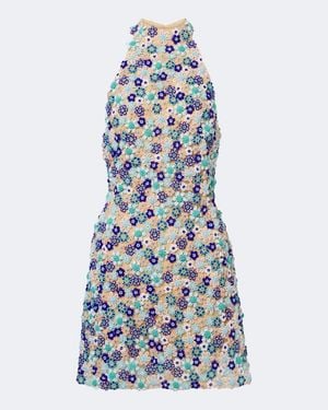 La Fuori Arbor Beaded Open-Back Minidress - Blue