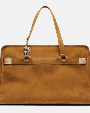 Burberry B Clip Holdall Suede Duffel Bag - Brown