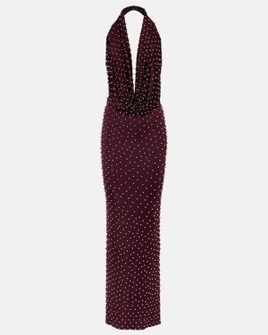 The New Arrivals Ilkyaz Ozel Agel Embellished Halterneck Gown - Purple