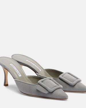 Manolo Blahnik Mules Maysale 70 Aus Veloursleder - Grau