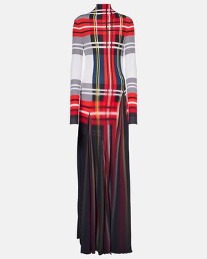 Loewe Tartan Pleated Crepe Jersey Gown - Red