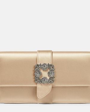 Manolo Blahnik Capri Embellished Satin Clutch - Natural