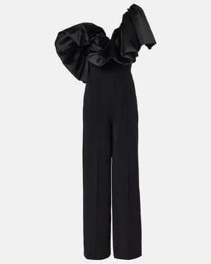 Solace London Perla Ruffled Satin-Trimmed Jumpsuit - Black