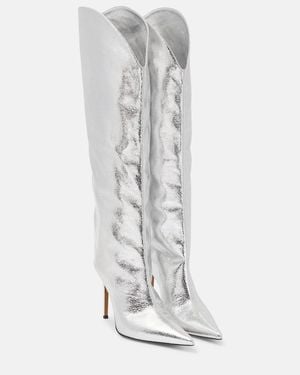 Alexandre Vauthier Metallic Leather Over-The-Knee Boots - White
