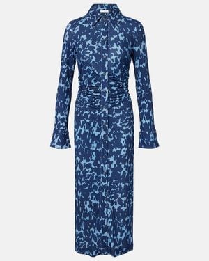 Altuzarra Claudia Printed Ruched Jersey Shirt Dress - Blue