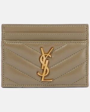 Saint Laurent Cassandre Metalasse Leather Card Holder - Green