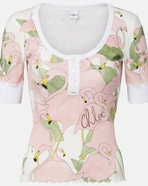 Chloé Printed Cotton-Blend Henley Shirt - Pink