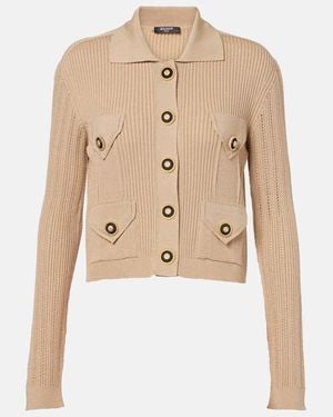 Balmain Openwork Ribbed Knit Cardigan With Trompe-L'Œil P - Natur