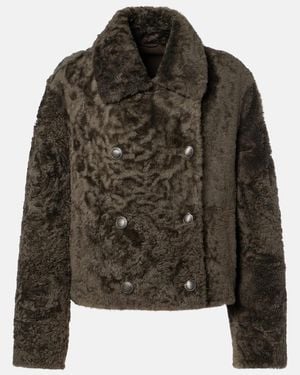 Brunello Cucinelli Cropped Double-Breasted Shearling Jacket - Green