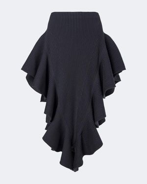 Alaïa Ribbed-Knit Ruffled Wool-Blend Midi Skirt - Blue