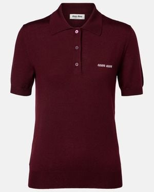 Miu Miu Logo Wool Polo Sweater - Red