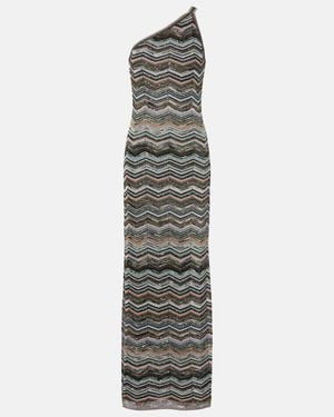 Missoni Zigzag One-Shoulder Lame Maxi Dress - Gray