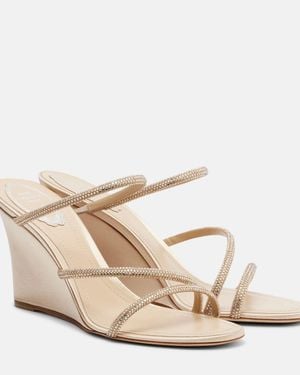 Rene Caovilla Crystal-Embellished Satin Wedges - Natural