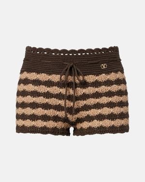 Valentino Striped Knitted Cotton Shorts - Brown