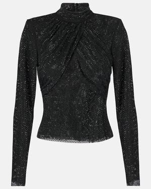 Self-Portrait Embellished Mesh Top - Black