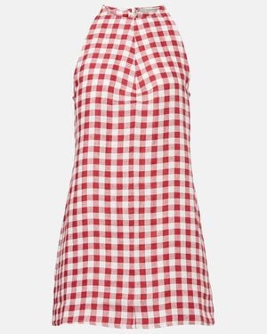 Asceno Antiqua Gingham Linen Minidress - Red