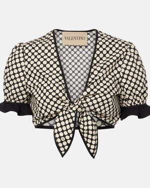 Valentino Plus De Pois Cotton Poplin Crop Top - Black