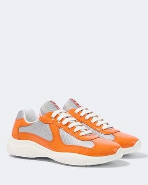 Prada America's Cup Leather-Trimmed Sneakers - Orange